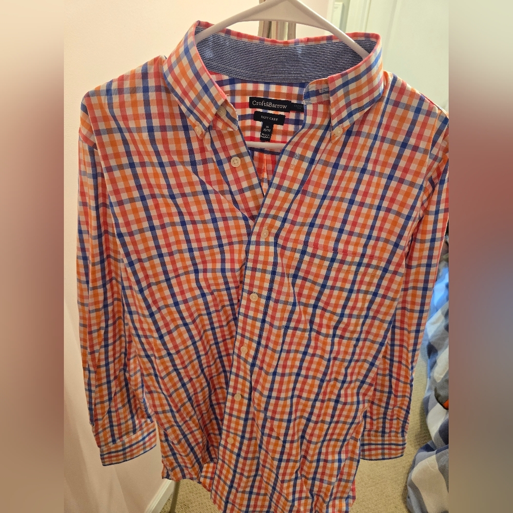 Croft & Barrow Men's Orange and Blue Checkered Shirt